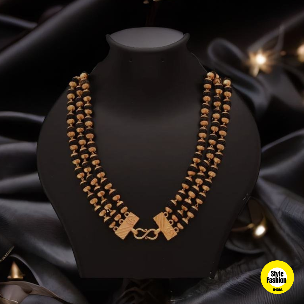 3 Line Rudrkasha High Quality Gold Plated Mala