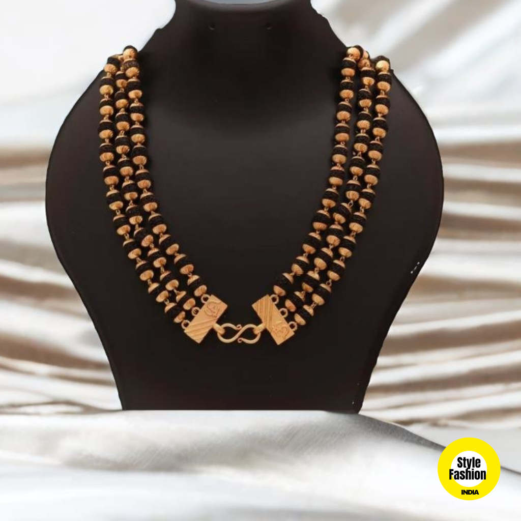 3 Line Rudrkasha High Quality Gold Plated Mala