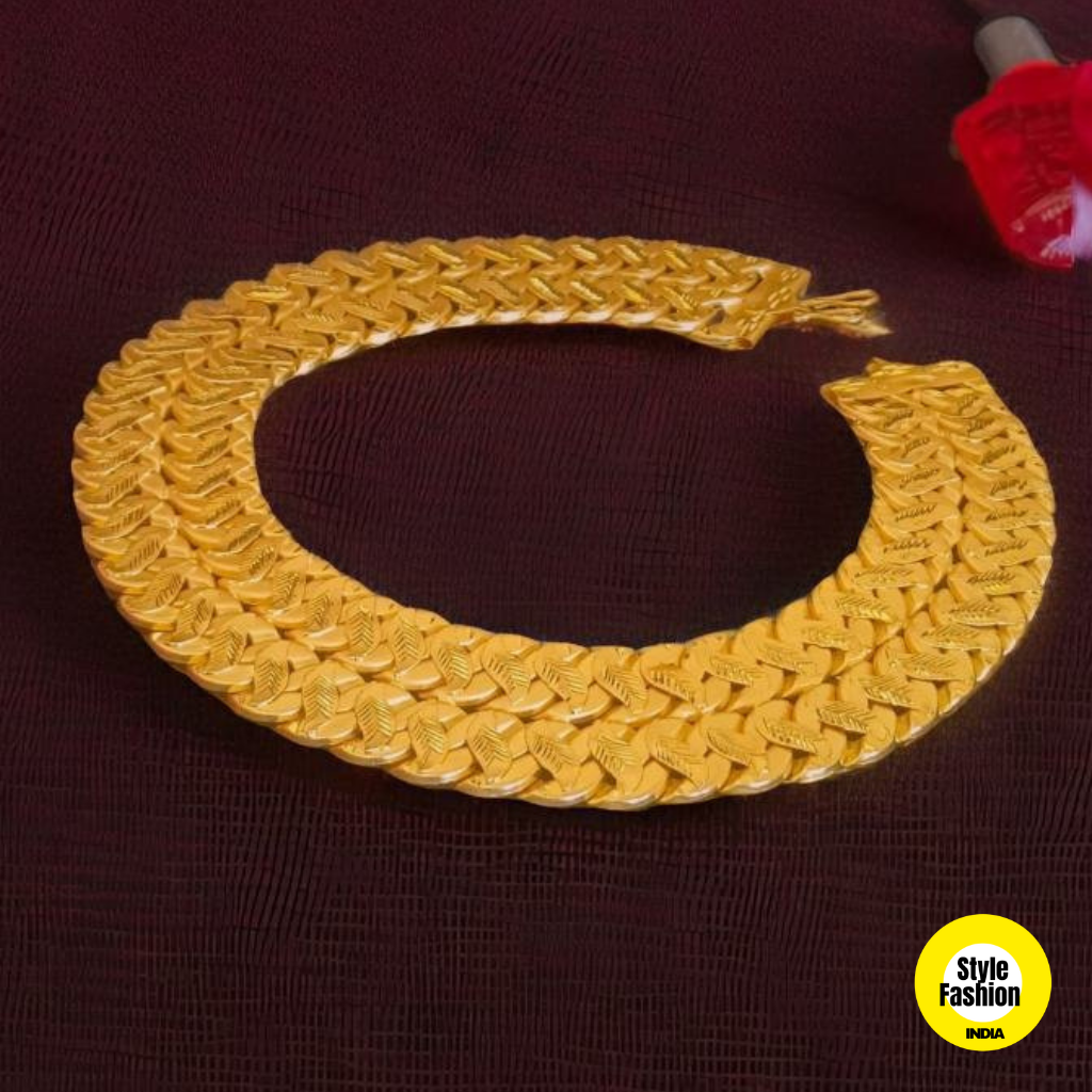 2 Line Pokal With Leaf Premium Quality Gold Plated Chain For Men