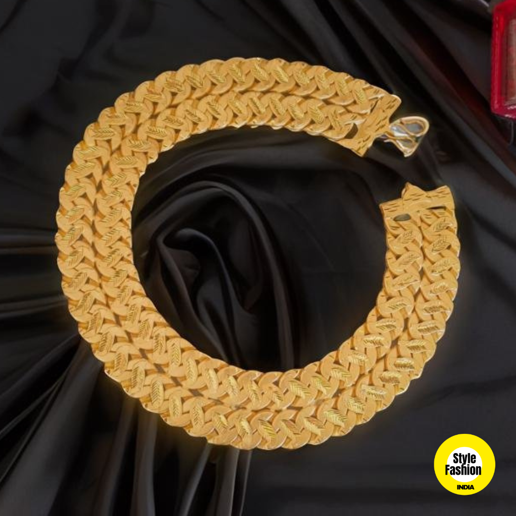 2 Line Pokal With Leaf Premium Quality Gold Plated Chain For Men