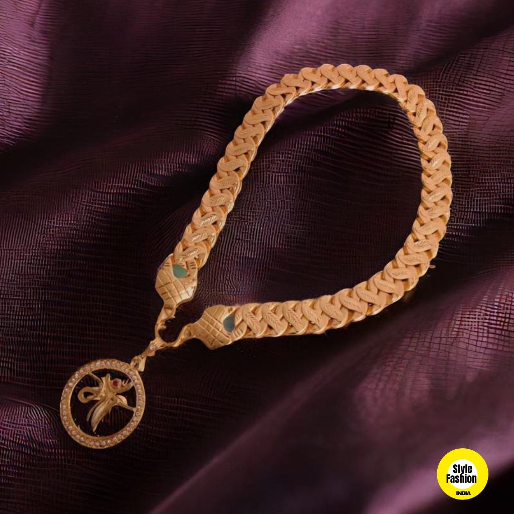 Maa Pendant With Unique Design Pokal With Leaf Gold Plated Chain For Men