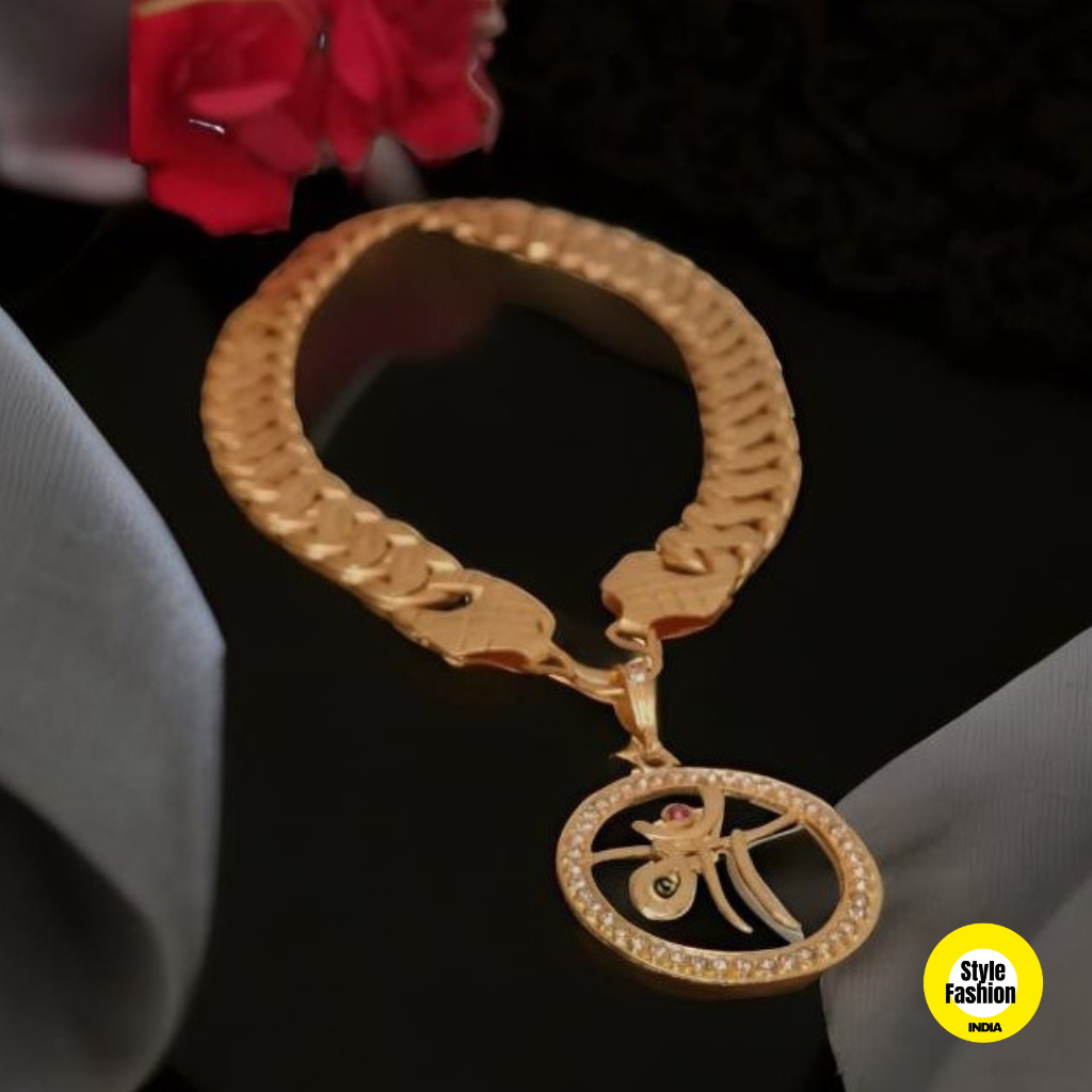 Maa Pendant With Unique Design Pokal With Leaf Gold Plated Chain For Men