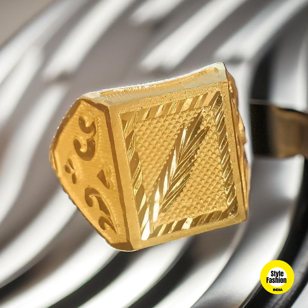 Gold Plated Mens Gold Ring Square Exclusive Frill Handmade