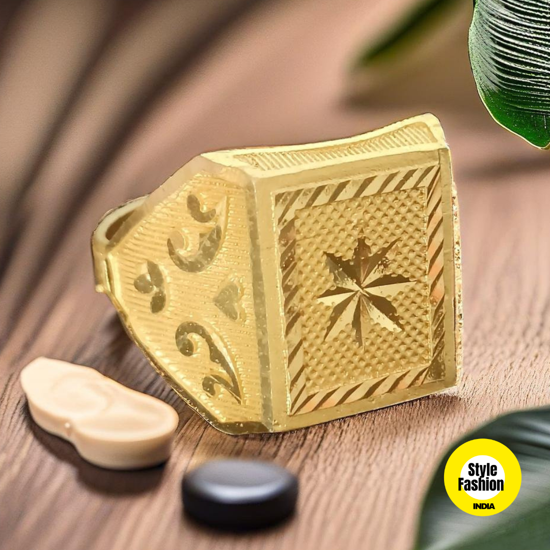 New Flower Handmade Charming Square Premium Gold Plated Ring For Men