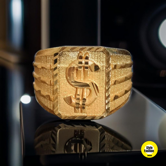 Dollar Logo with New Sides Design Sqaure Premium Quality Gold Plated Ring For Men