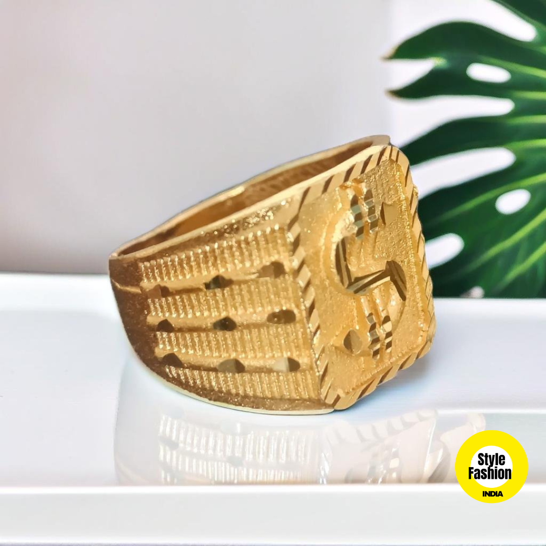 Dollar Logo with New Sides Design Sqaure Premium Quality Gold Plated Ring For Men
