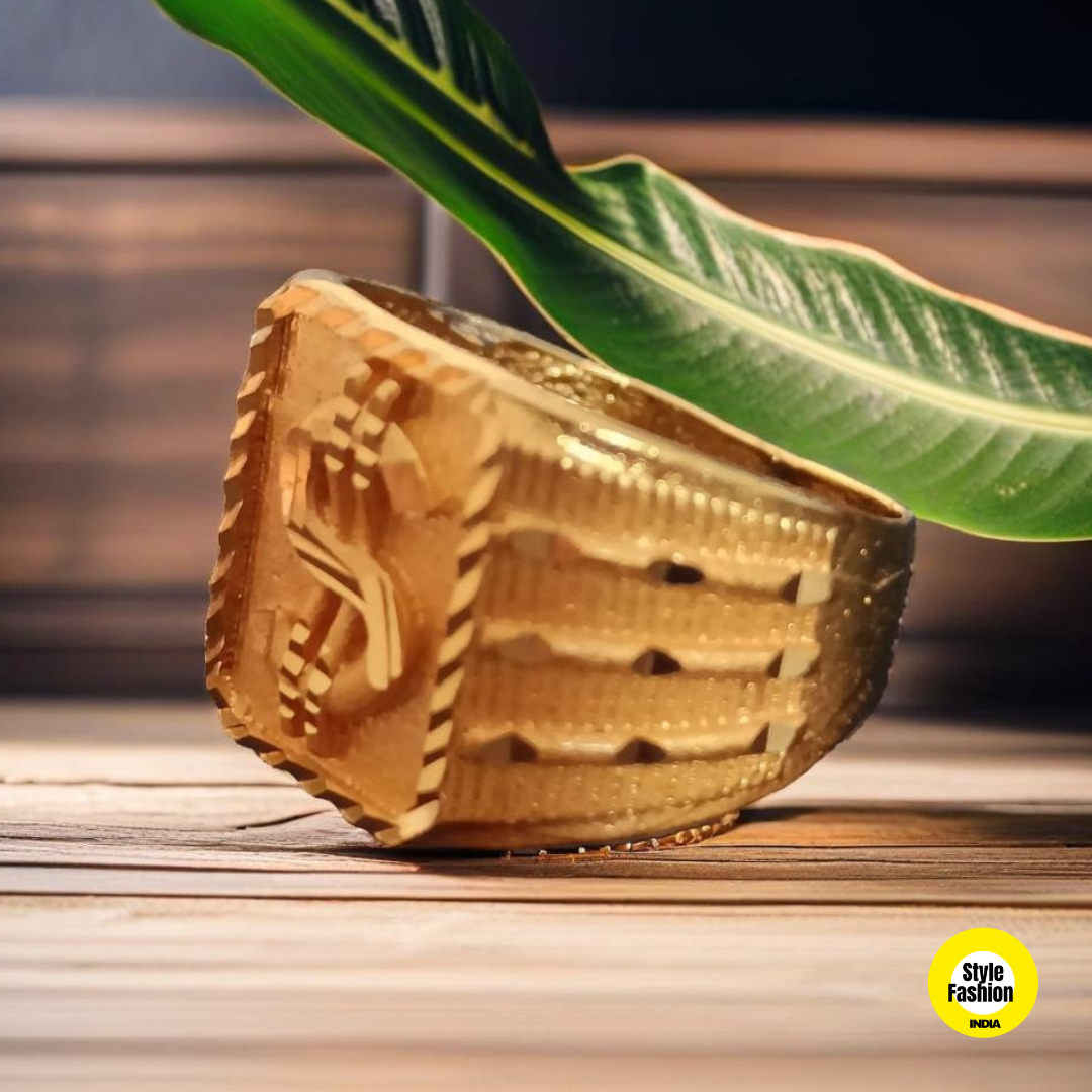 Dollar Logo with New Sides Design Sqaure Premium Quality Gold Plated Ring For Men