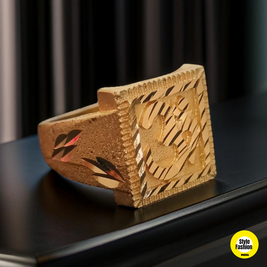Om With Shinning Shade Square Premium Quality Gold Plated Ring For Men