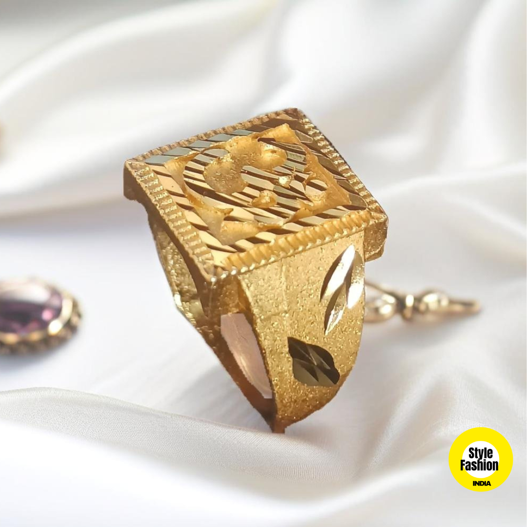Om With Shinning Shade Square Premium Quality Gold Plated Ring For Men