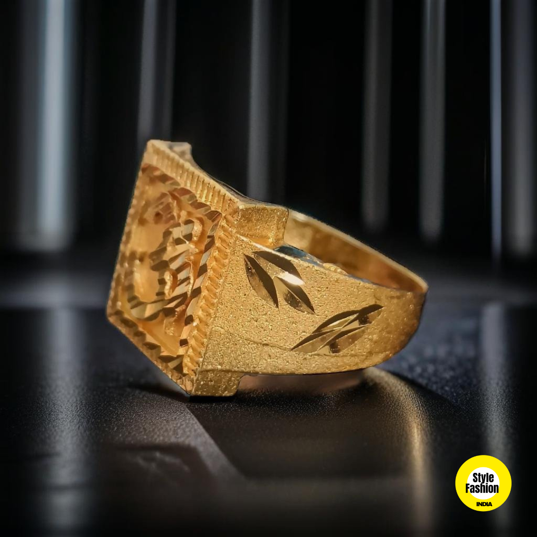 Om With Shinning Shade Square Premium Quality Gold Plated Ring For Men