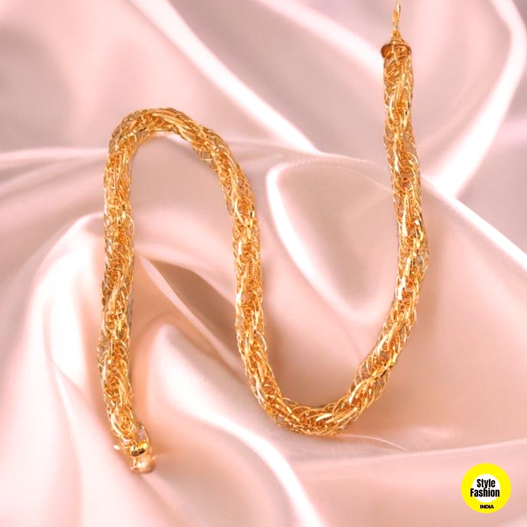 Bahubali Thin Gold Plated Unique Design Chain for Men