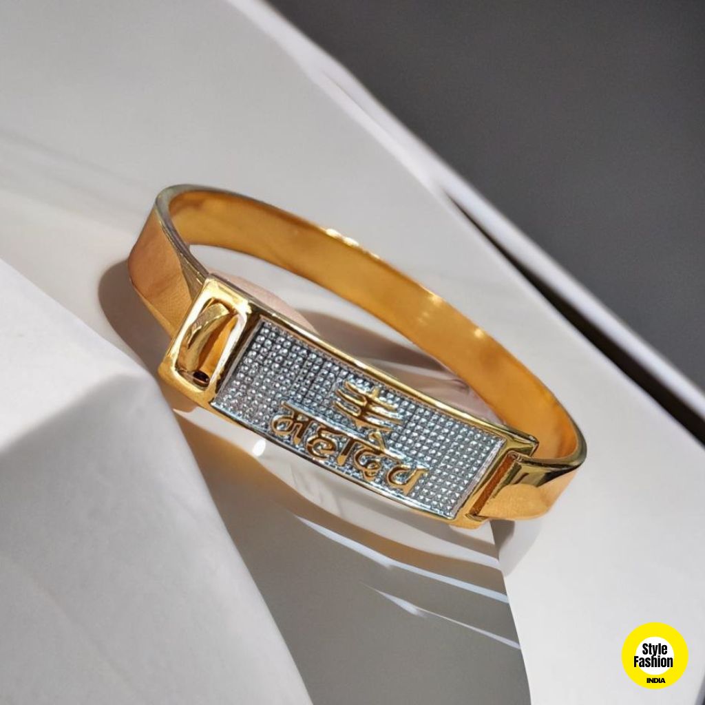 Mahadev Bracelet Kada With Diamond Gold Plated for Men