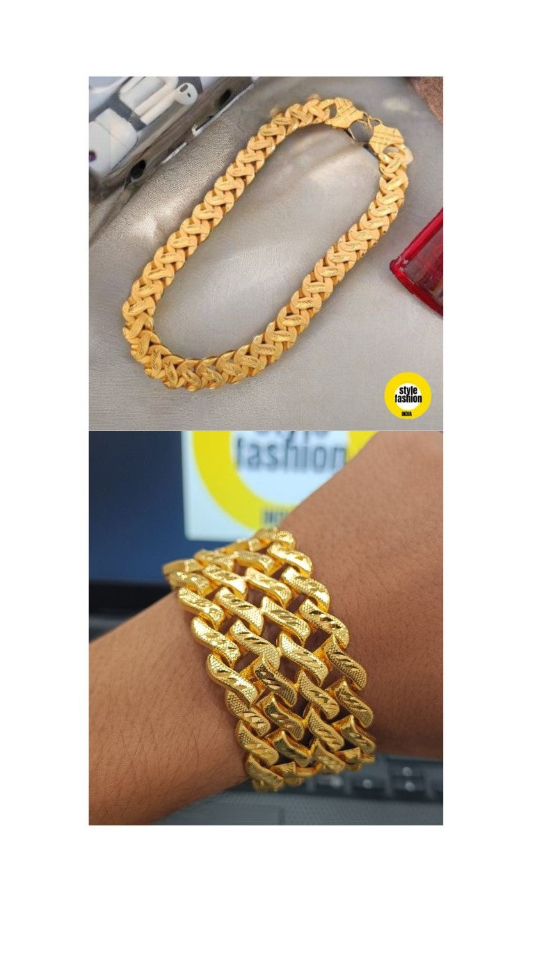 Combo of 2 Line Bracelet With Pokal With Leaf Gold Plated Chain For Men