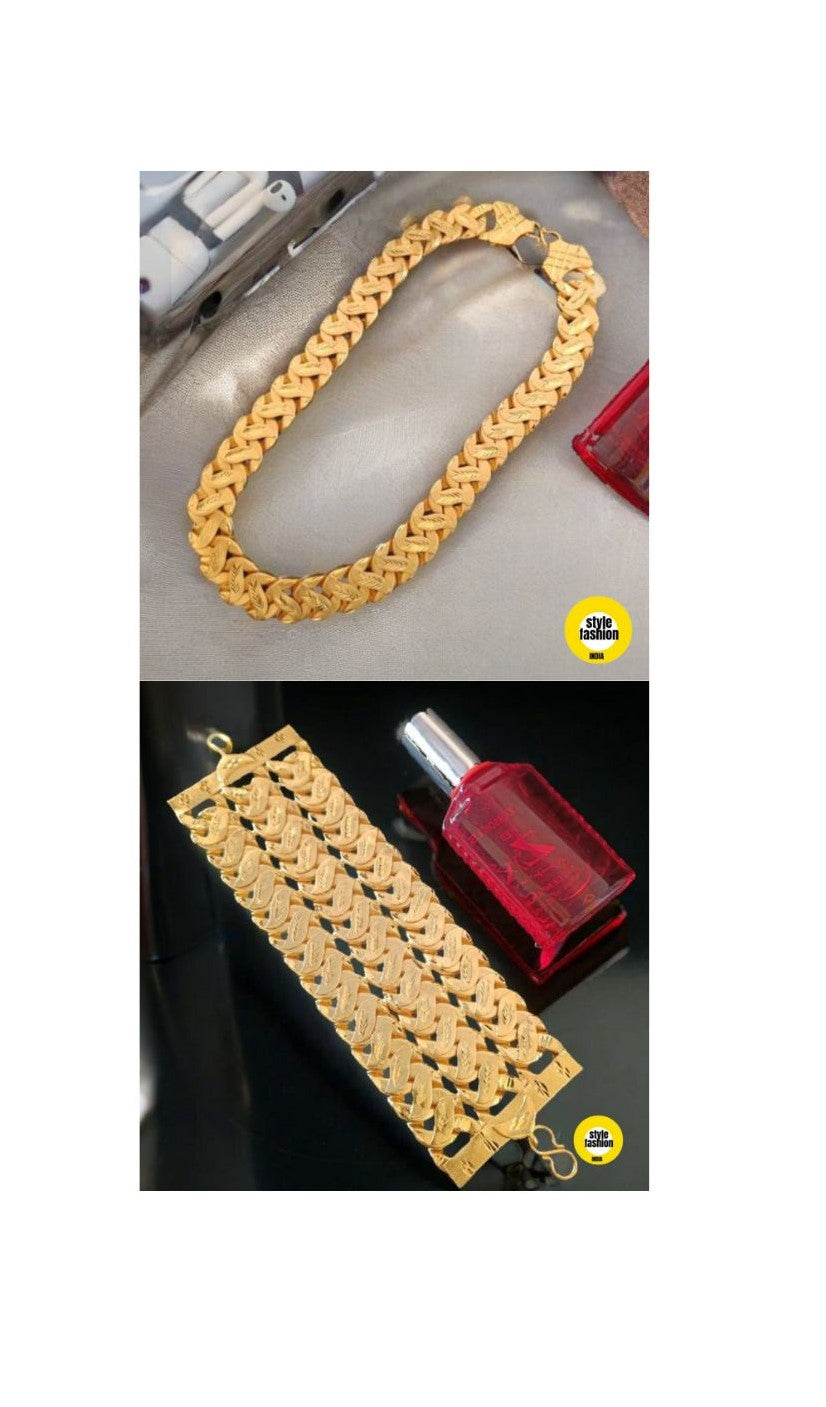 Combo of 3 Line Pokal With Leaf Bracelet & Unique Design Pokal With Leaf High Quality Gold Plated Chain