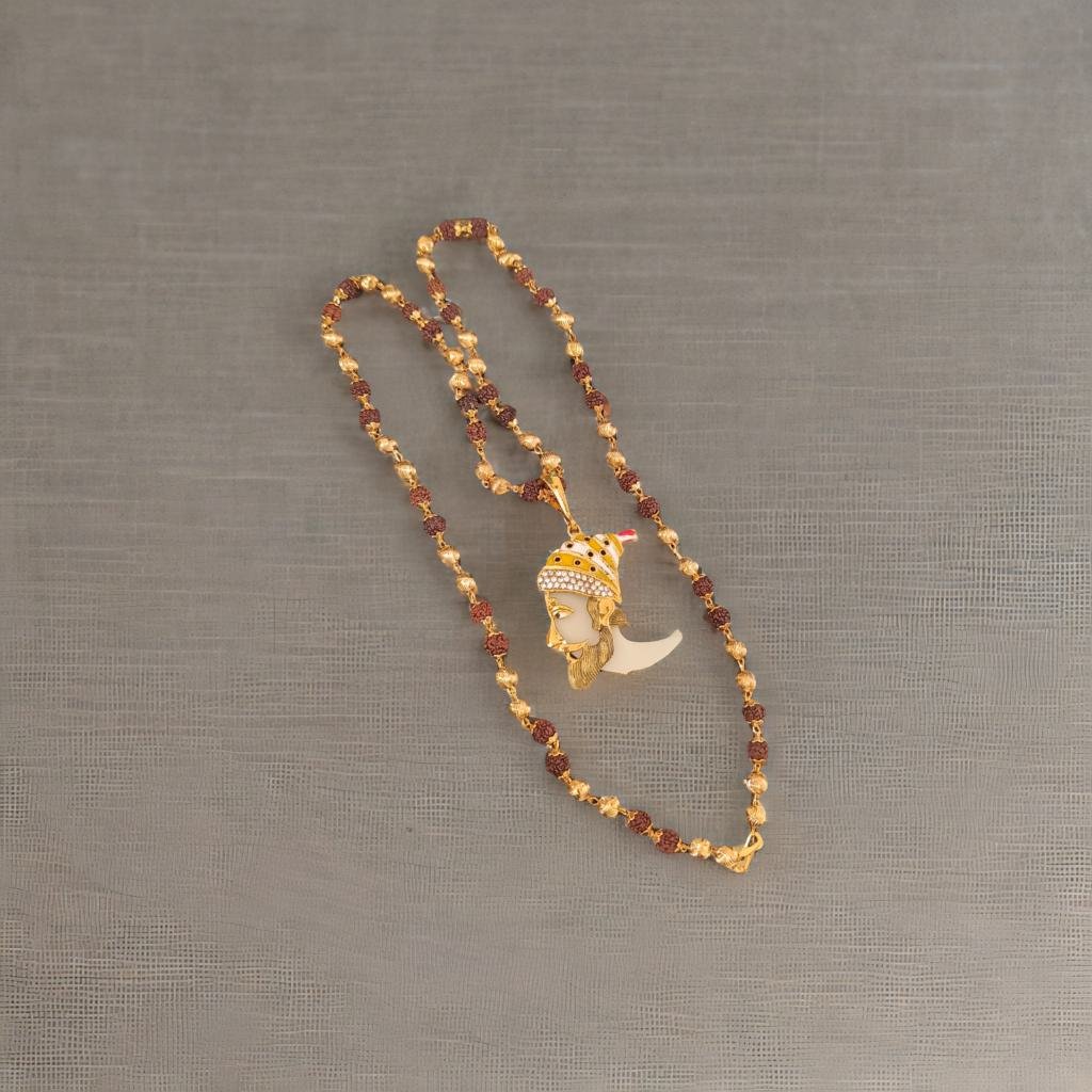 Chhatra Pati Shivaji Nore & Diamond Pendant with High Quality Rudraksh Mala For Men
