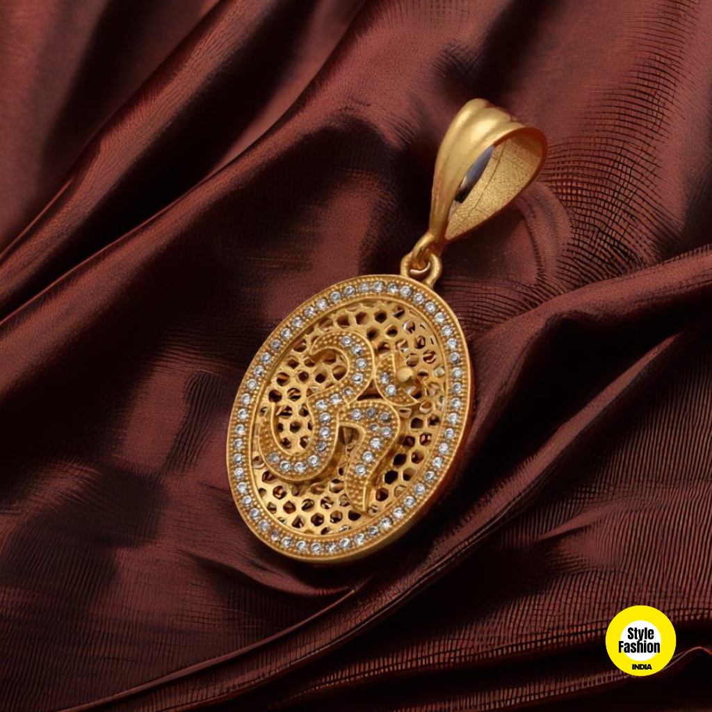 OM Diamond and Round Designer High Quality Gold Plated Pendant For Men