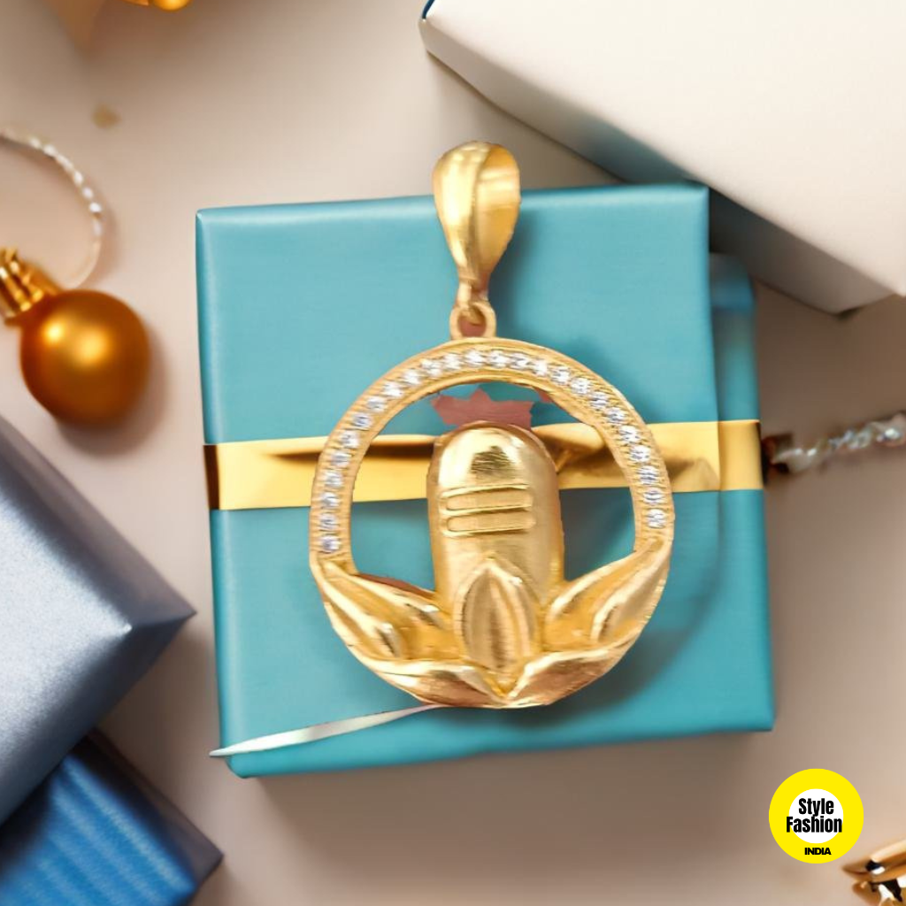 Mahakal Shivling Round Small Design With Diamond & Gold Pendant For Men
