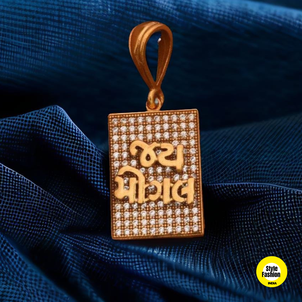Jay Mogal Logo With Diamond & Gold Plated Pendant For Men