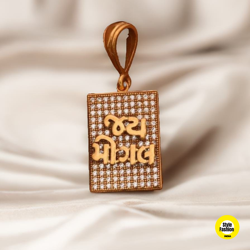 Jay Mogal Logo With Diamond & Gold Plated Pendant For Men