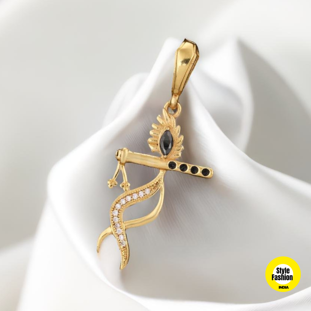Krishna with Premium Diamond with Gold Plated Pendant For Men