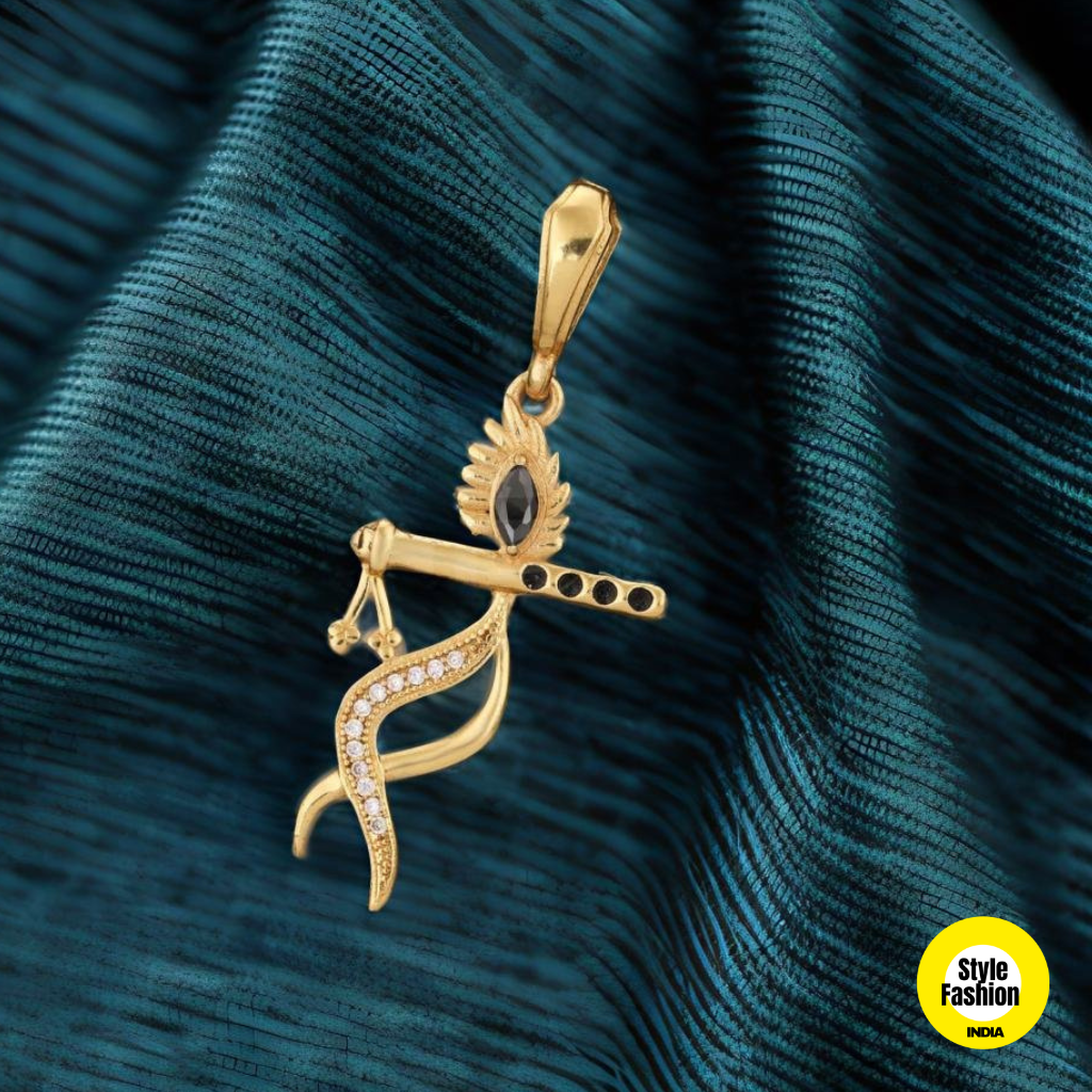 Krishna with Premium Diamond with Gold Plated Pendant For Men