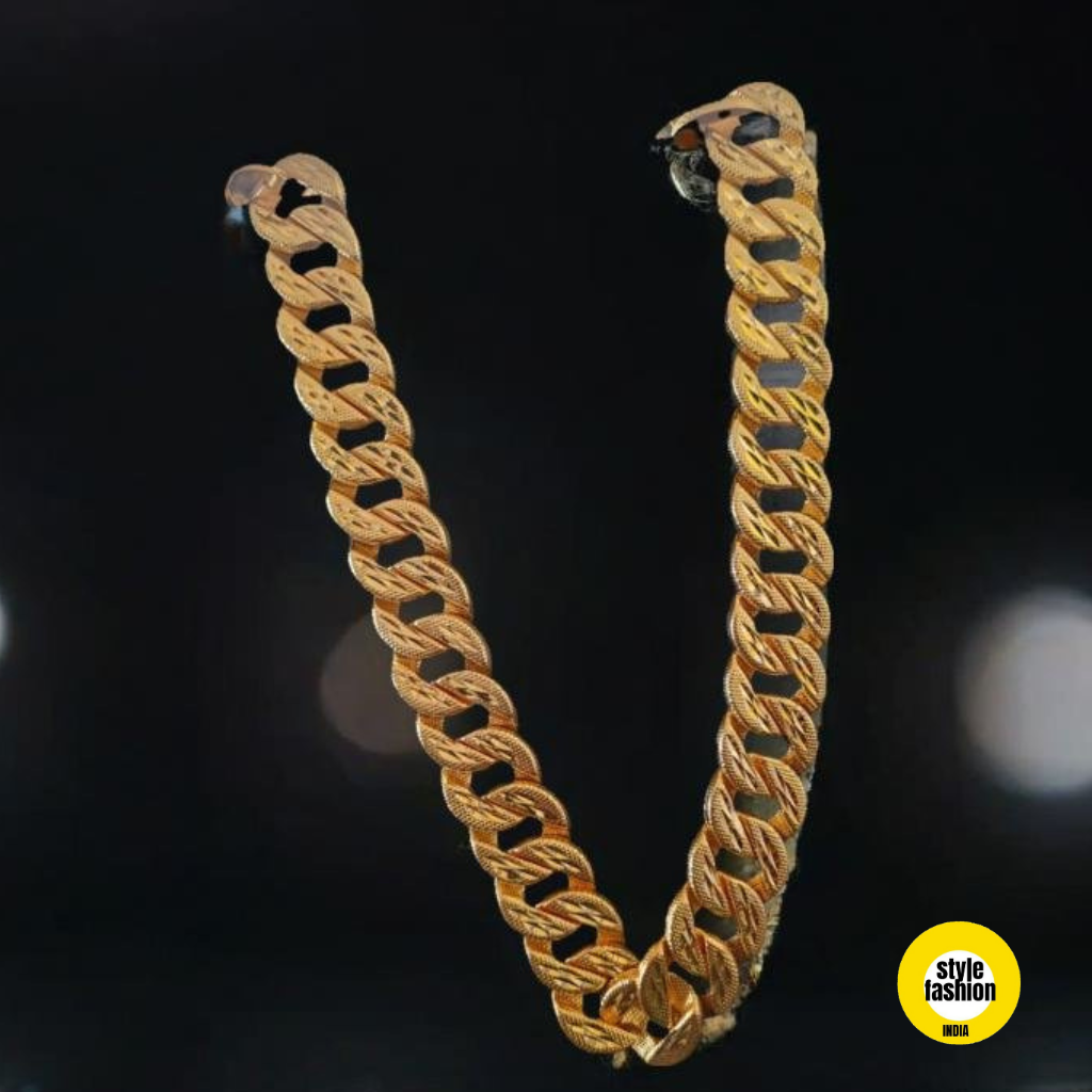 Ring On Ring Pokal Design Thick Gold Plated Chain For Men
