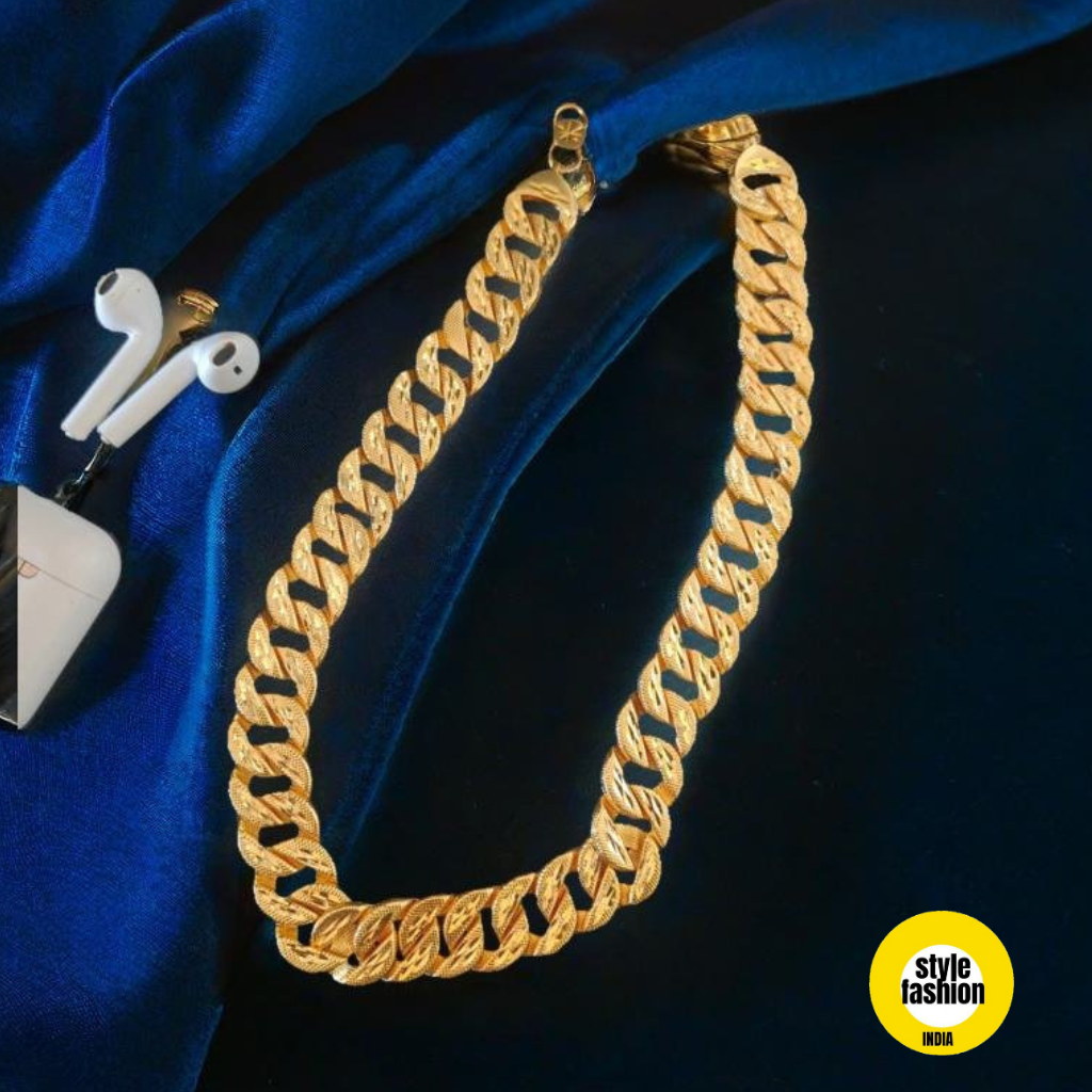 Ring On Ring Pokal Design Thick Gold Plated Chain For Men