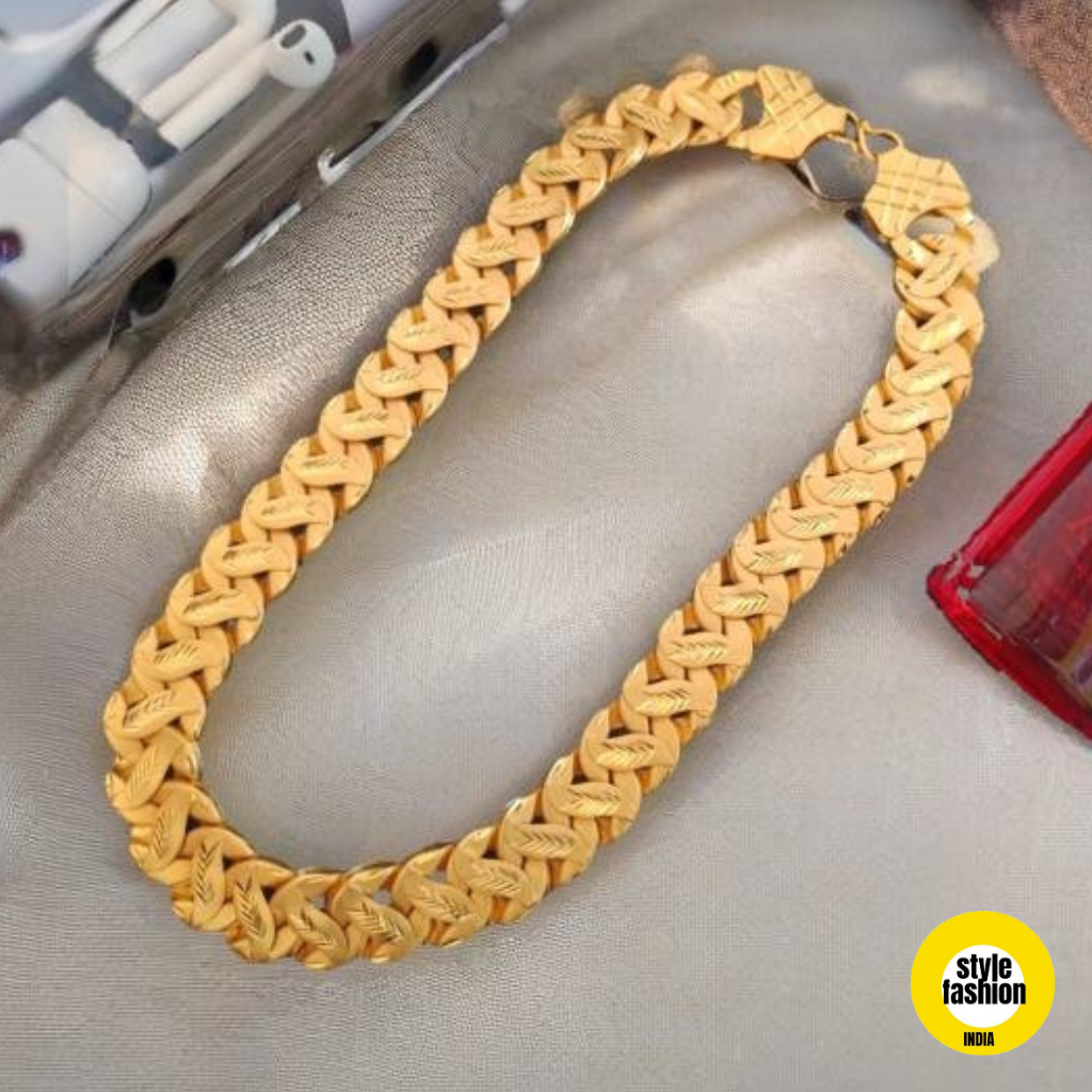 Unique Ring On Ring Pokal With Leaf Gold Plated Chain For Men