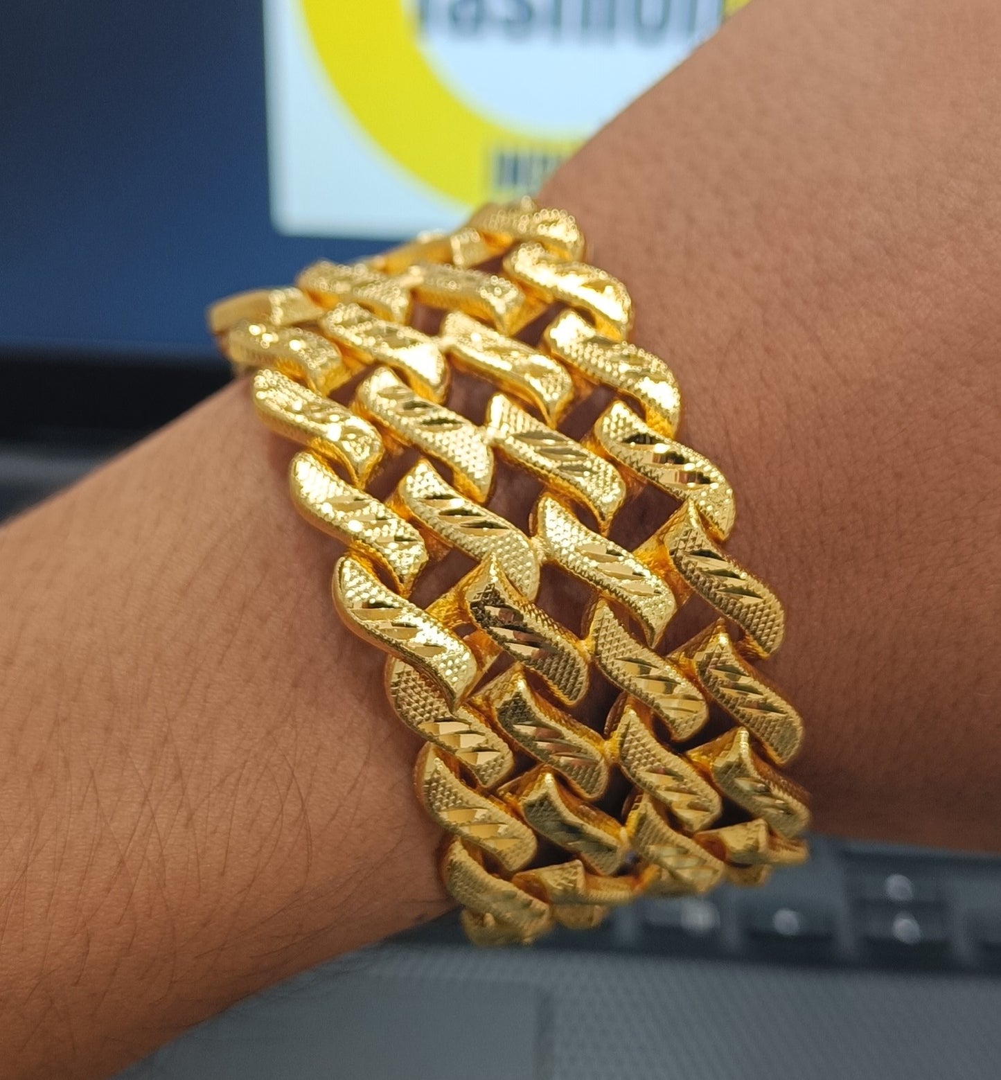 Combo of 2 Line Bracelet With Pokal With Leaf Gold Plated Chain For Men