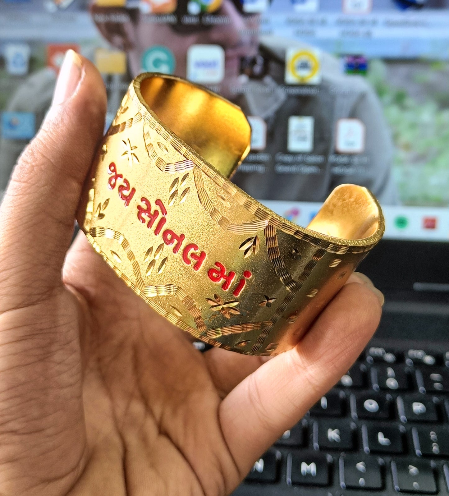 Jay Sonal Maa Brass High Quality Gold Plated Kada