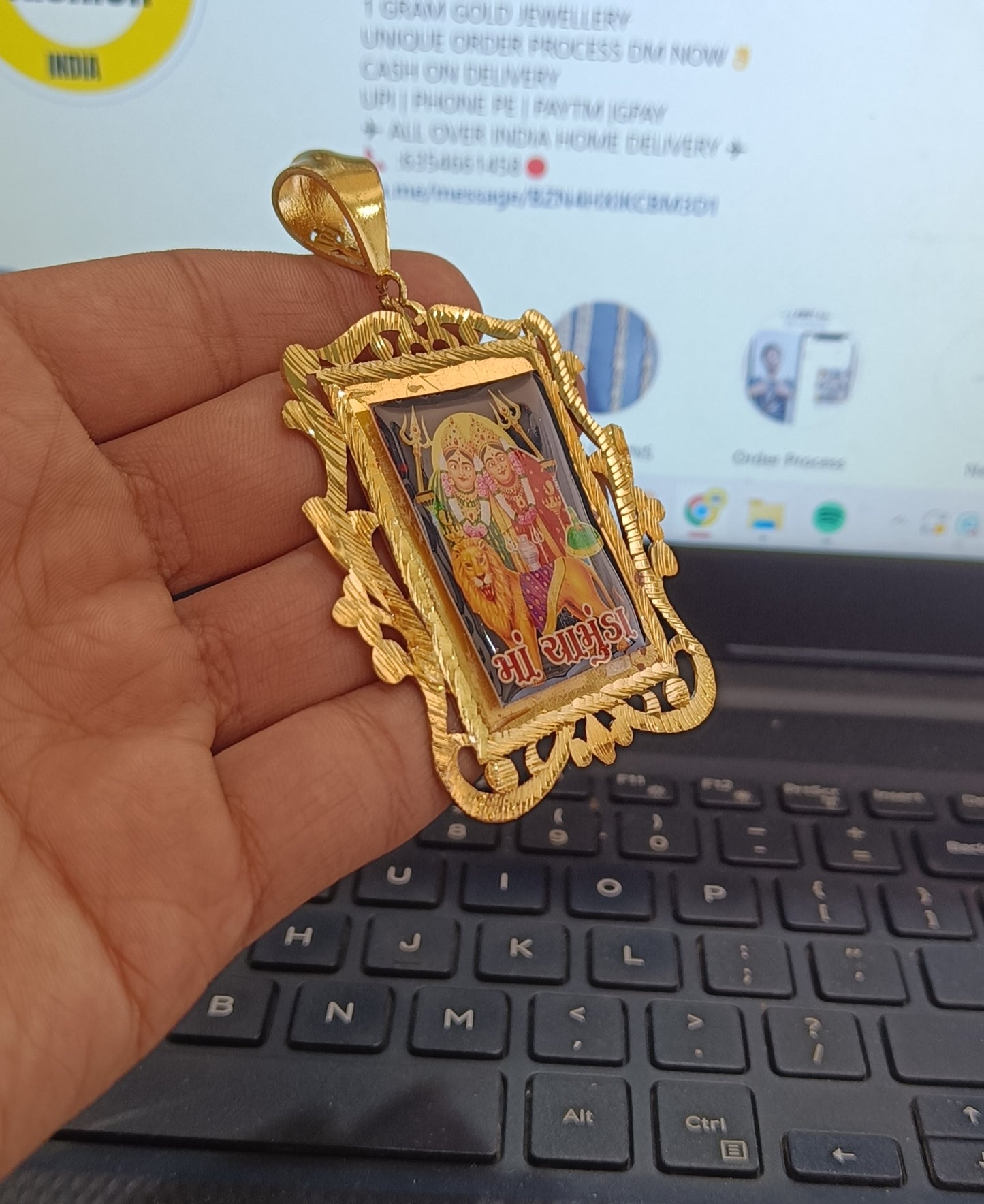 Jay Chamunda Mataji Medium High Quality Gold Plated Pendant