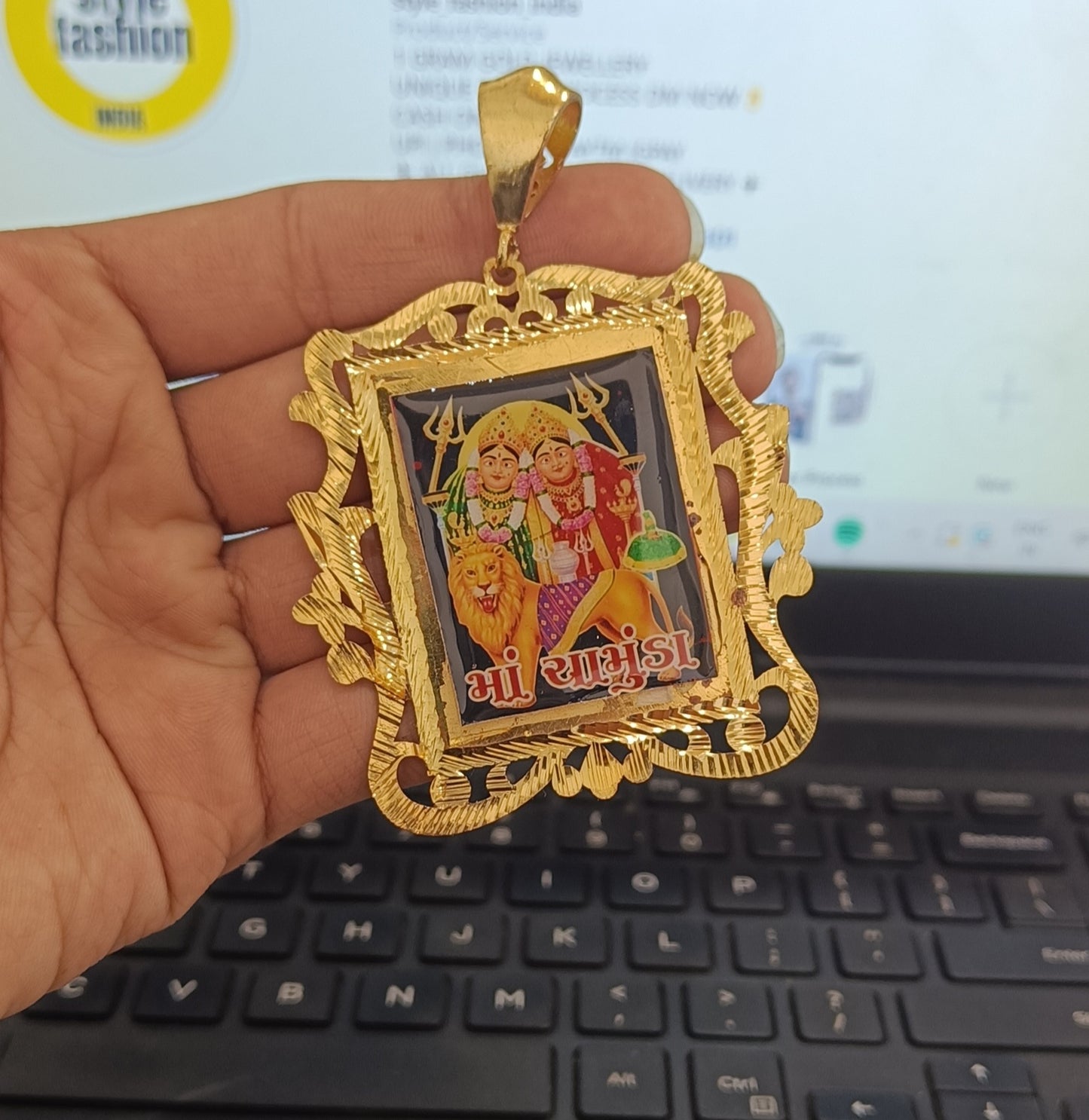 Jay Chamunda Mataji Medium High Quality Gold Plated Pendant