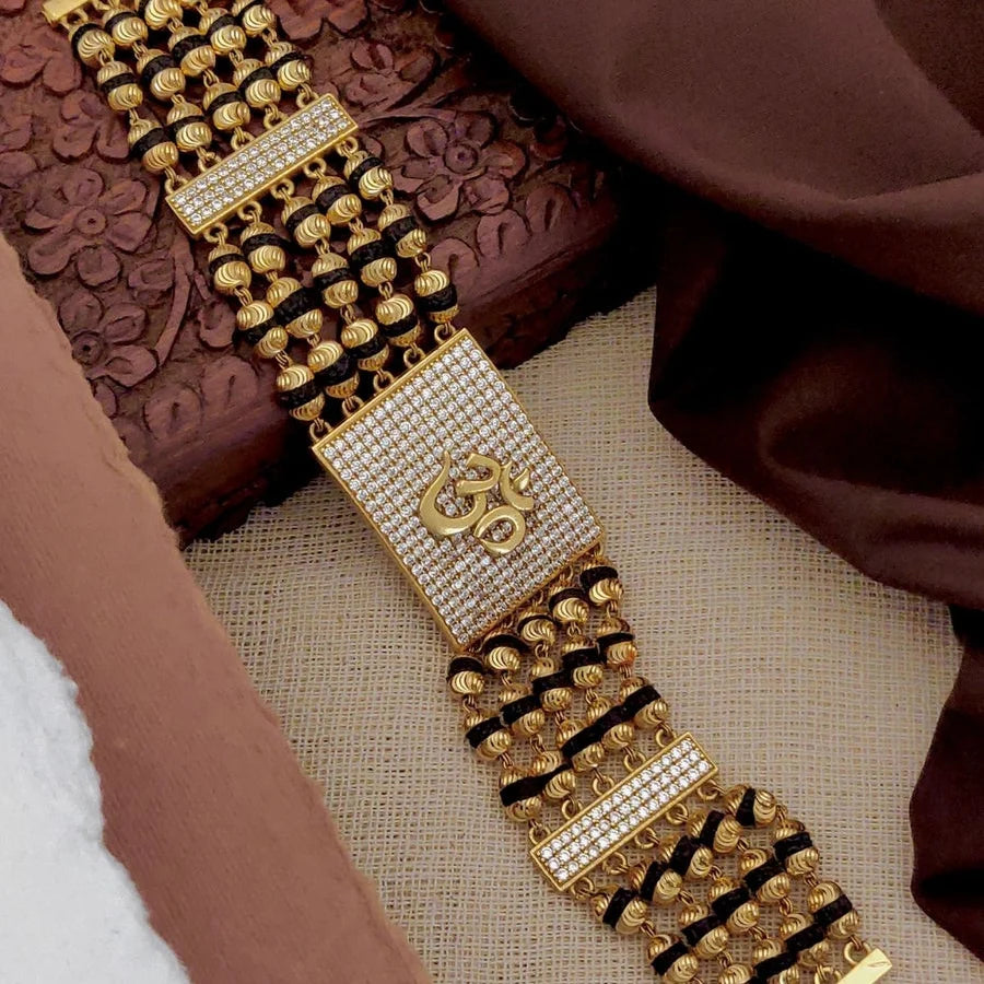 5 Line Rudraksha With Om Simbolo & Diamond Bracelet High Quality Gold plated For Men
