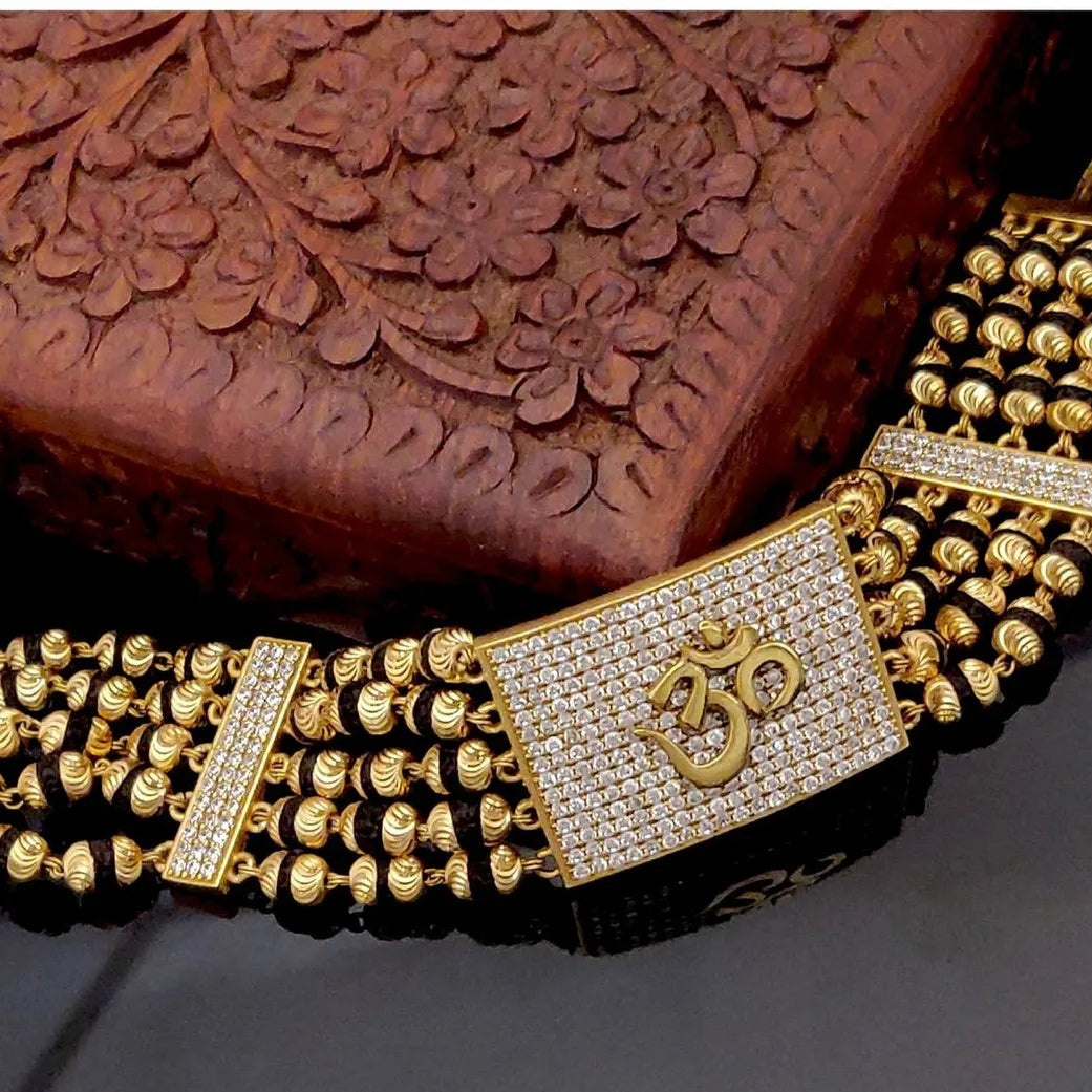 5 Line Rudraksha With Om Simbolo & Diamond Bracelet High Quality Gold plated For Men
