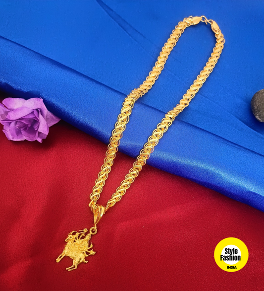 Meldi Maa Gold Pendant wIth Kohli Design Gold Plated Chain For Men