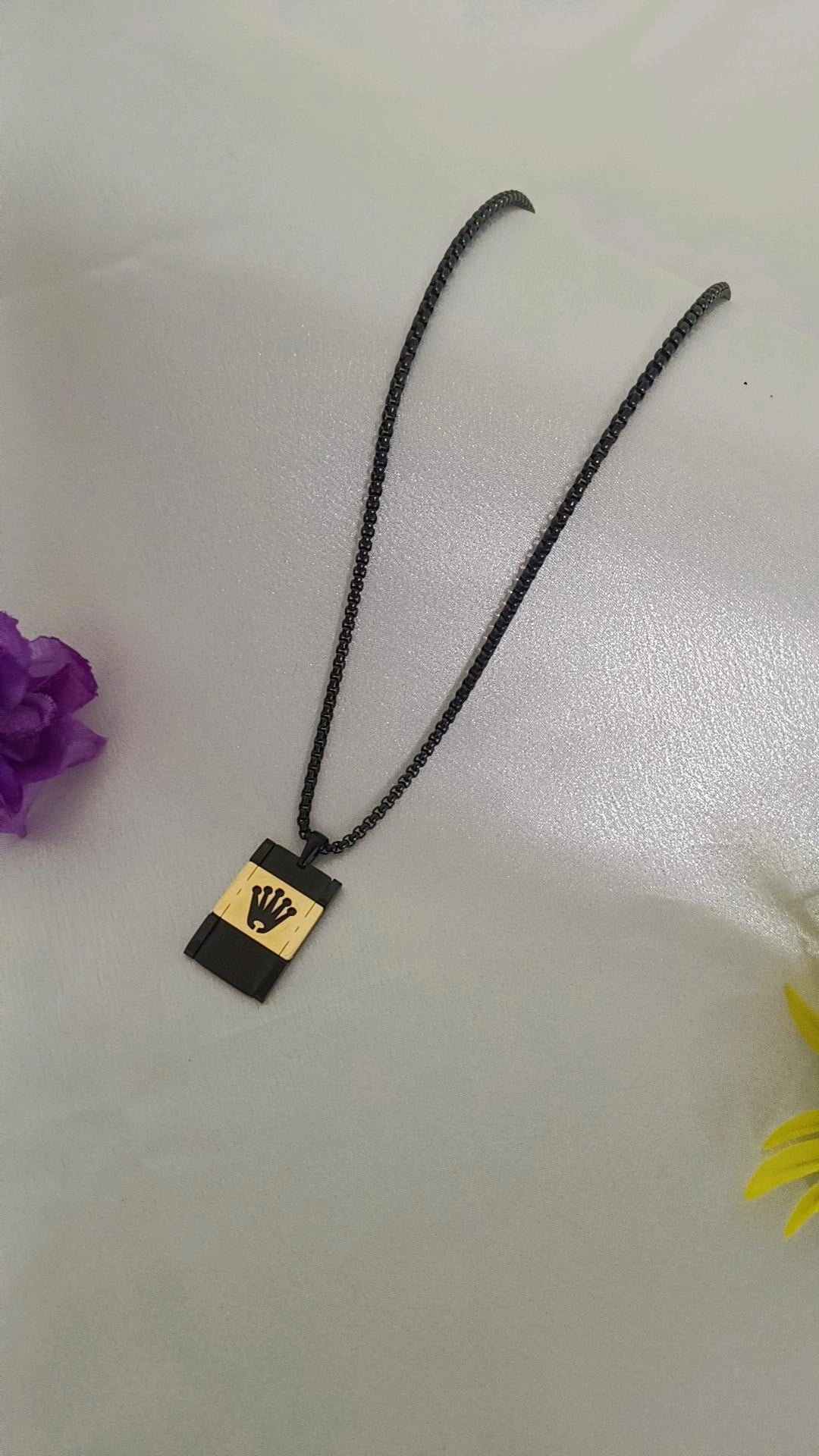 King Logo With Gold Black Edition Gold Plated Long Time Running Pendal Set For Men