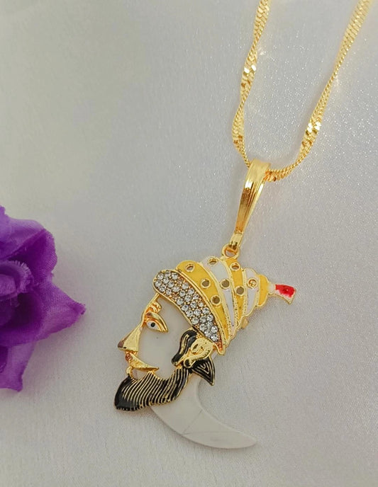 Nore with Shree Chhtrapati Shivaji Maharaj Gold Plated Unique Design Long Time Running Chain For Men