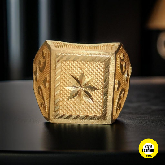 New Flower Handmade Charming Square Premium Gold Plated Ring For Men