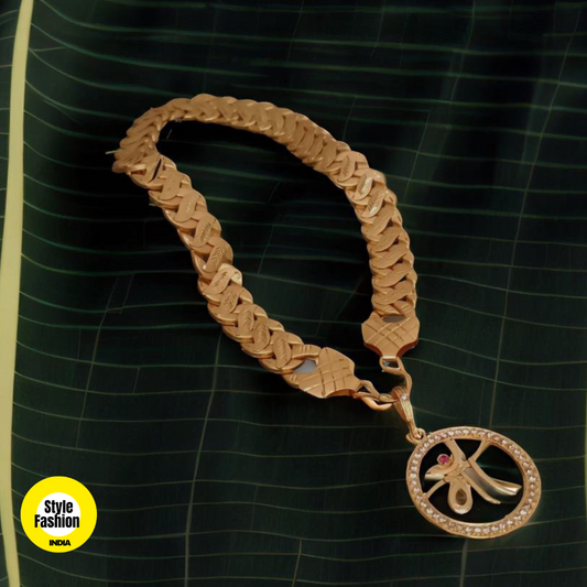 Maa Pendant With Unique Design Pokal With Leaf Gold Plated Chain For Men