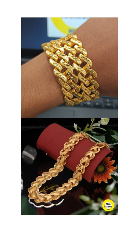 2 Line Pokal Design Gold Plated Bracelet with Kohli Design High Quality Gold Plated Chain
