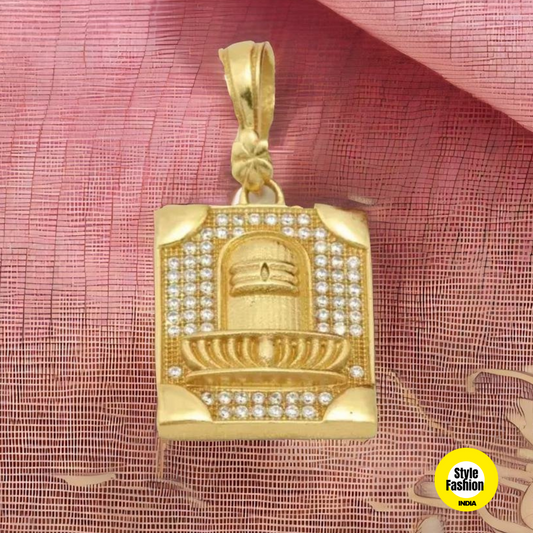 Mahadev Shivling Square WIth Diamond & Gold Plated For Men