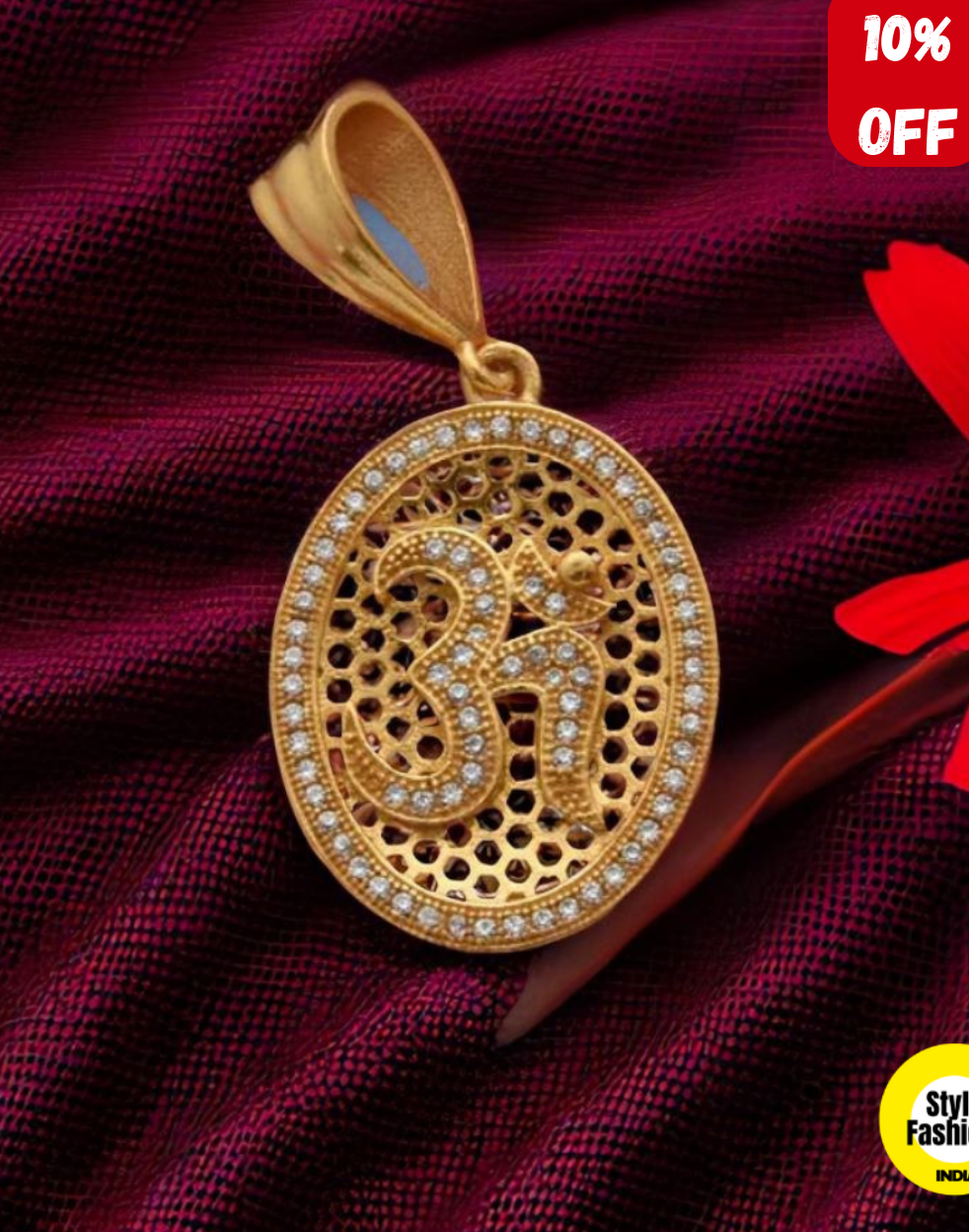 OM Diamond and Round Designer High Quality Gold Plated Pendant For Men