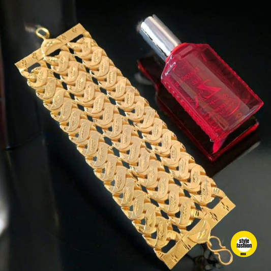 3 Line Pokal with Leaf Design Gold Plated Bracelet