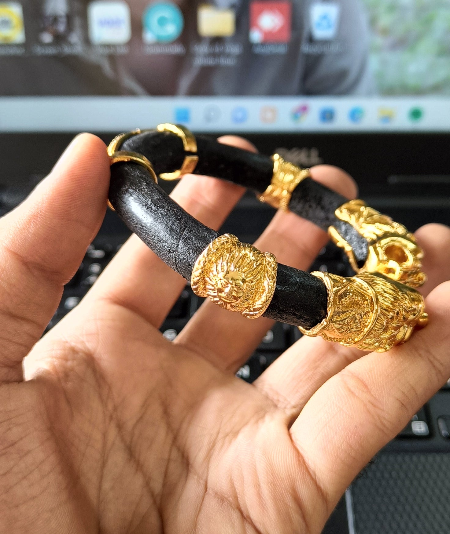 Gold Kada Black Rubber And Gold Bracelets The Coal Black Anklet