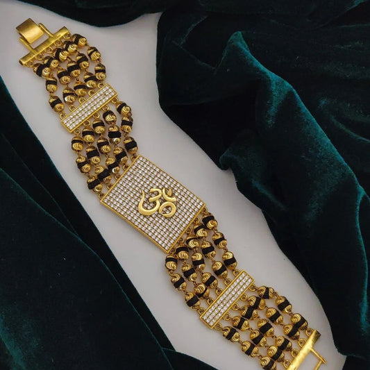 5 Line Rudraksha With Om Simbolo & Diamond Bracelet High Quality Gold plated For Men
